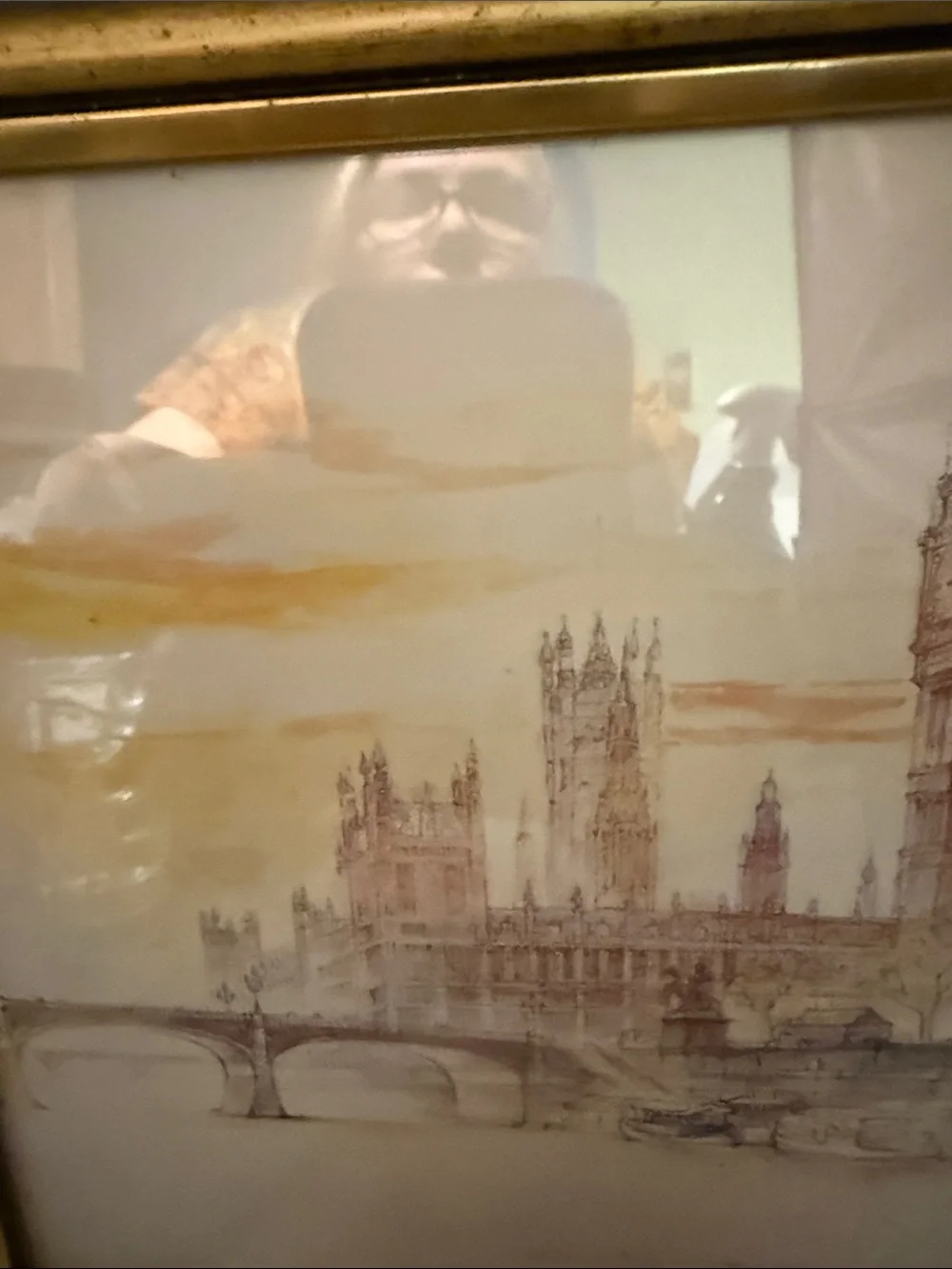 Vintage Water Color depicting the House of Parliament and Big Ben in London